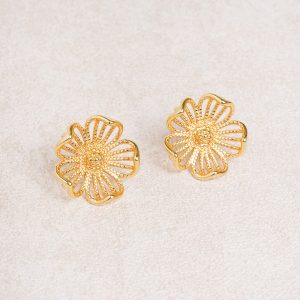 Gold Openwork Flower Earrings